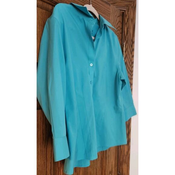 Alex Marie Blouse Long Sleeve Button Front Turquoise Wrinkle Free Stretch 14P - Picture 3 of 6